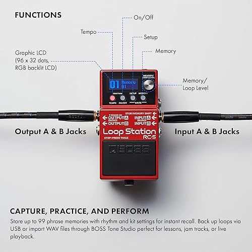 Miniatura 44 de Boss Paquete de estación de bucle RC-1 con cable de instrumento Gearlux, cable de conexión y púas Paquete con cables