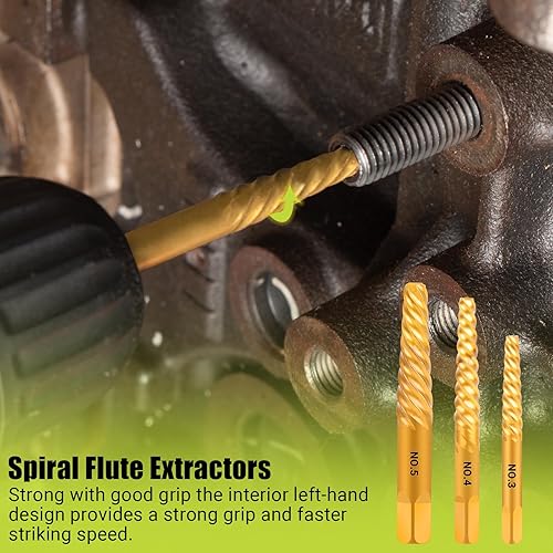 Miniatura 5 de Juego de extractor de tornillos, 14 piezas, juego de brocas para mano izquierda, juego de extractor de tornillos pelados, kit extractor de pernos