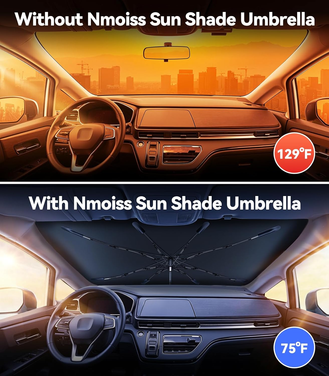 [2026 Upgraded] Nmoiss Windshield Sun Shade Umbrella for Honda Odyssey - [Vinyl Coating Heat Shield] Protect Car from Sun Rays & Heat Damage Keep Cool and Protect Interior, Spring Structure Edge