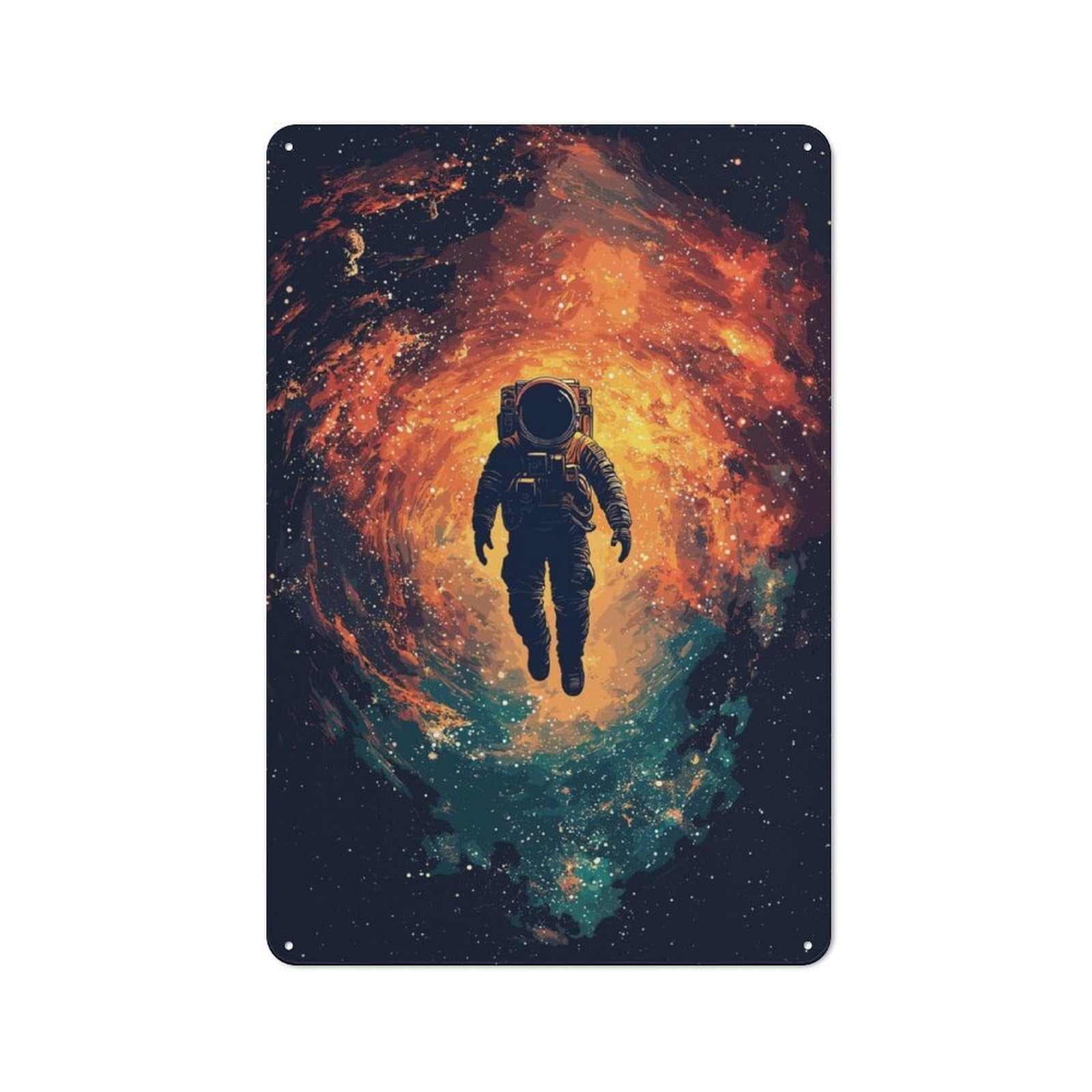 Junmoney Astronaut In Space Vintage Metal Gift Sign 30X20cm, Room Wall Plaque For Hallway, Home Bar, Garage Or Study