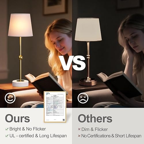 Miniatura 6 de Lámpara de mesa LED inalámbrica de 17.5 pulgadas, recargable y regulable con bombilla magnética desmontable, base de mármol, acabado de latón, luz