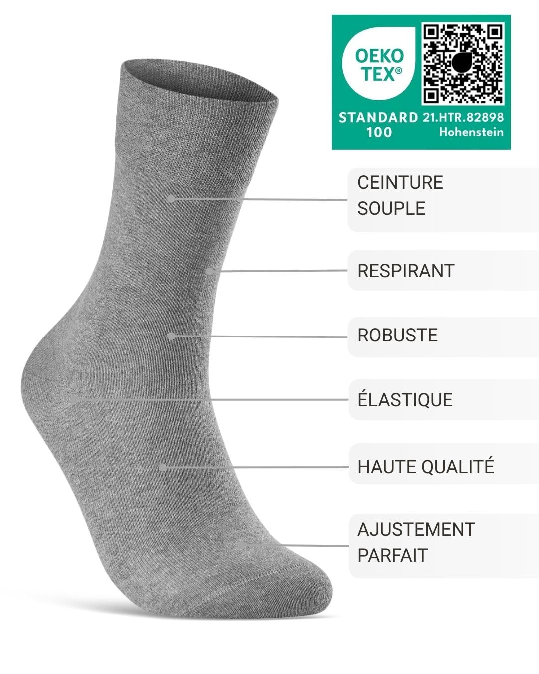 Lot de 10 Paires Chaussettes Diabetiques Homme Femme Coton sans Elastique & sans Couture