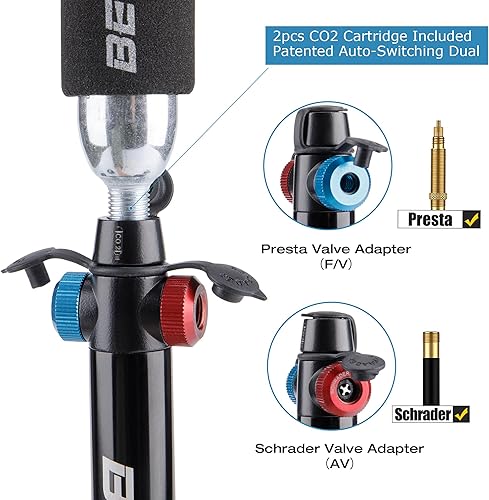 Miniatura 4 de Mini Bike Pump with CO2 Inflator - Dual Mode Hand Pump CO2 Valve - Portable Bike Tire Pump Patented Auto-Switching Twin Head Fit PrestaSchrader