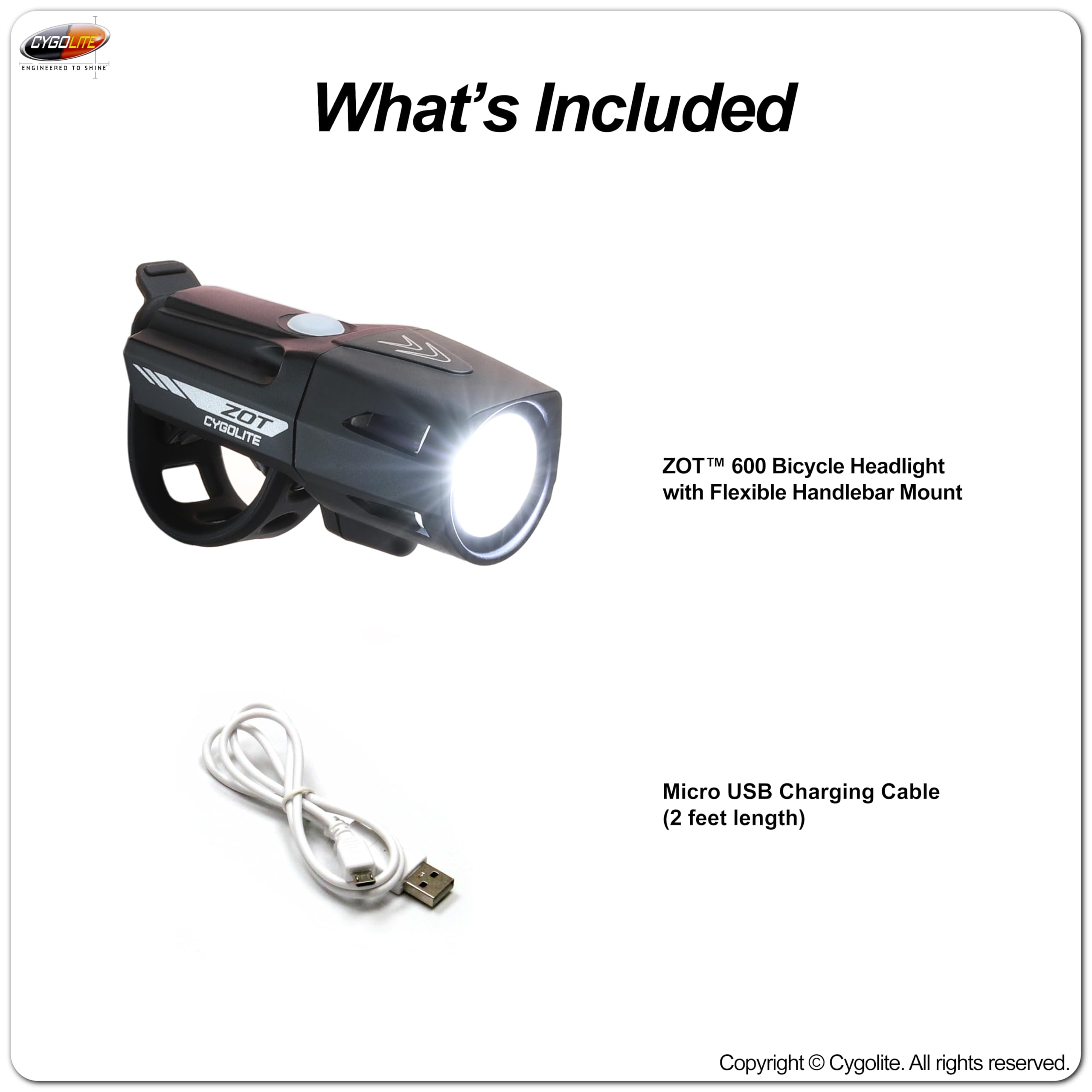 Cygolite Zot 600 Lumen Luce Bicicletta - 8 Modalità di Luce - Uso Giorno e Notte - Compatto, Durevole, Impermeabile IP67 - Supporto rigido sicuro - Ricaricabile USB - per bici da strada e pendolari