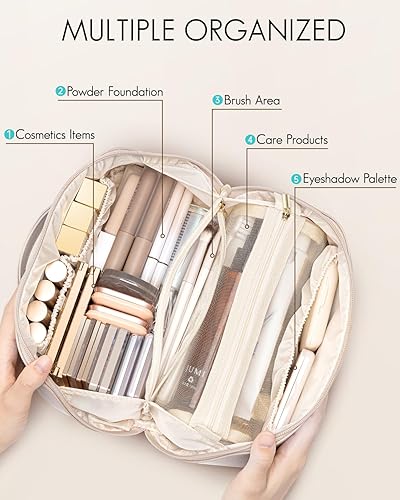 Miniatura 2 de Vlando Bolsa de cosméticos de viaje de gran capacidad - Bolsa de maquillaje, bolsa de cosméticos impermeable de cuero PU