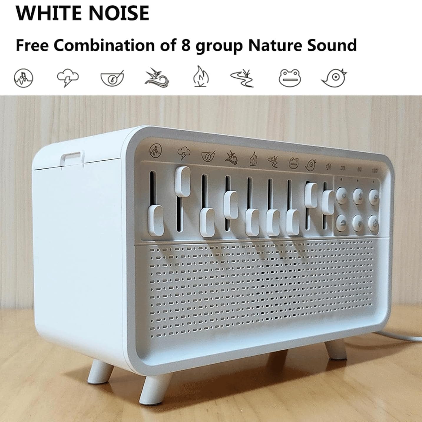 Biały szum nocny nawilżacz powietrza,głośnik Bluetooth Sound Machine do snu,olejowy aromaterapeutyczny dyfuzor płomienia nawilżacz powietrza,8 grup dźwięków natury i pojemność zbiornika na wodę 200 ml