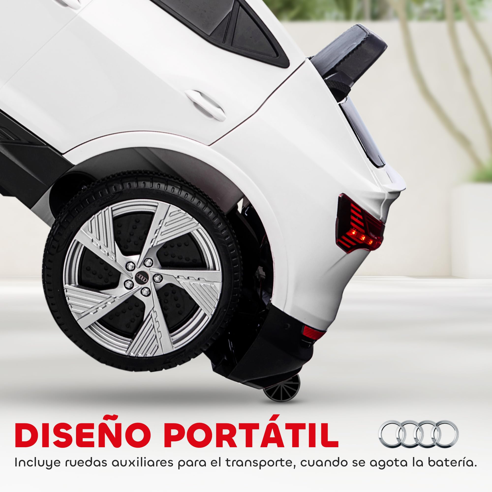 HOMCOM Coche Eléctrico para Niños Audi E-Tron 12V con Mando a Distancia Faros LED 3-5 km/h Blanco