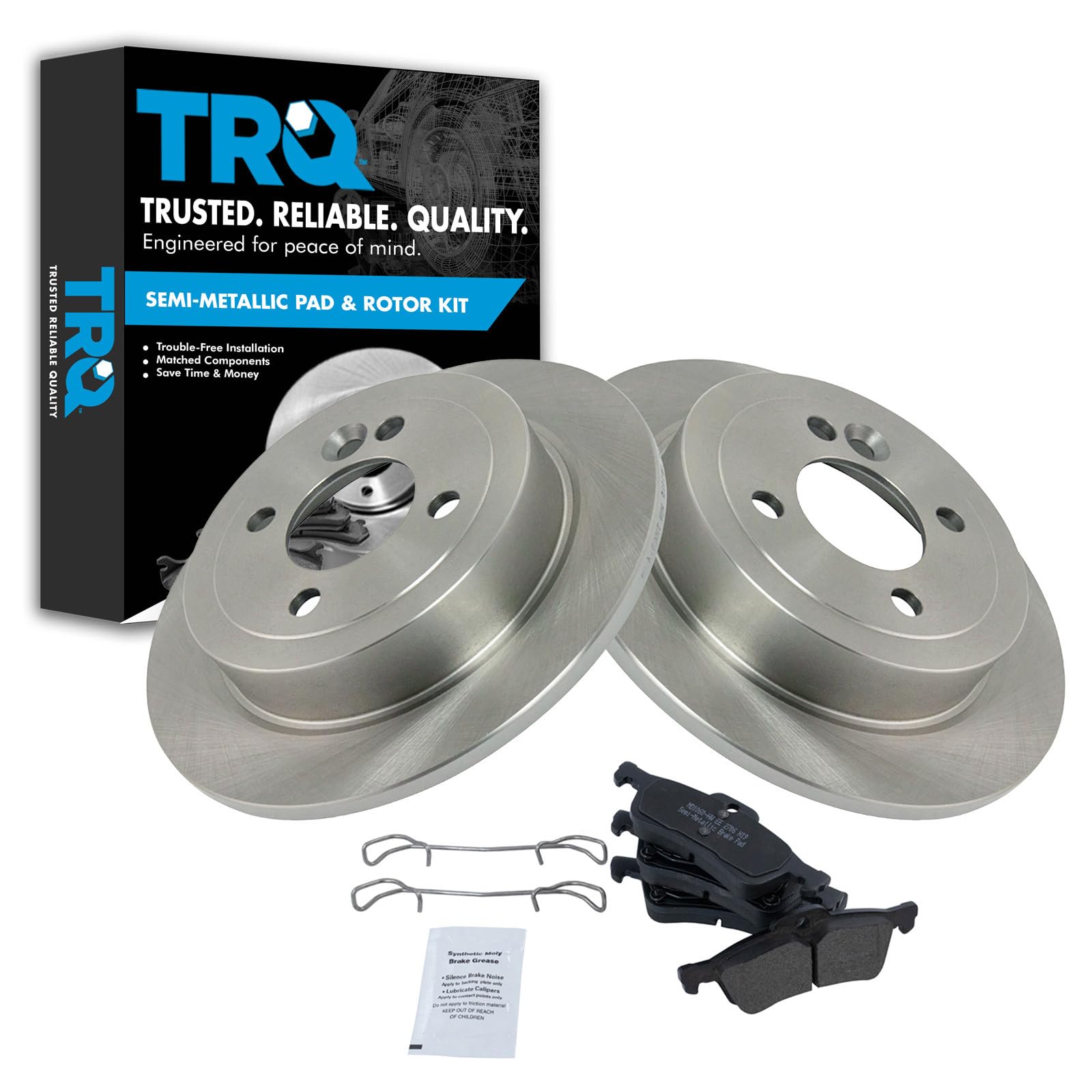 TRQ Rear Brake Pad and Rotor Set Semi Metallic Solid Rotors
