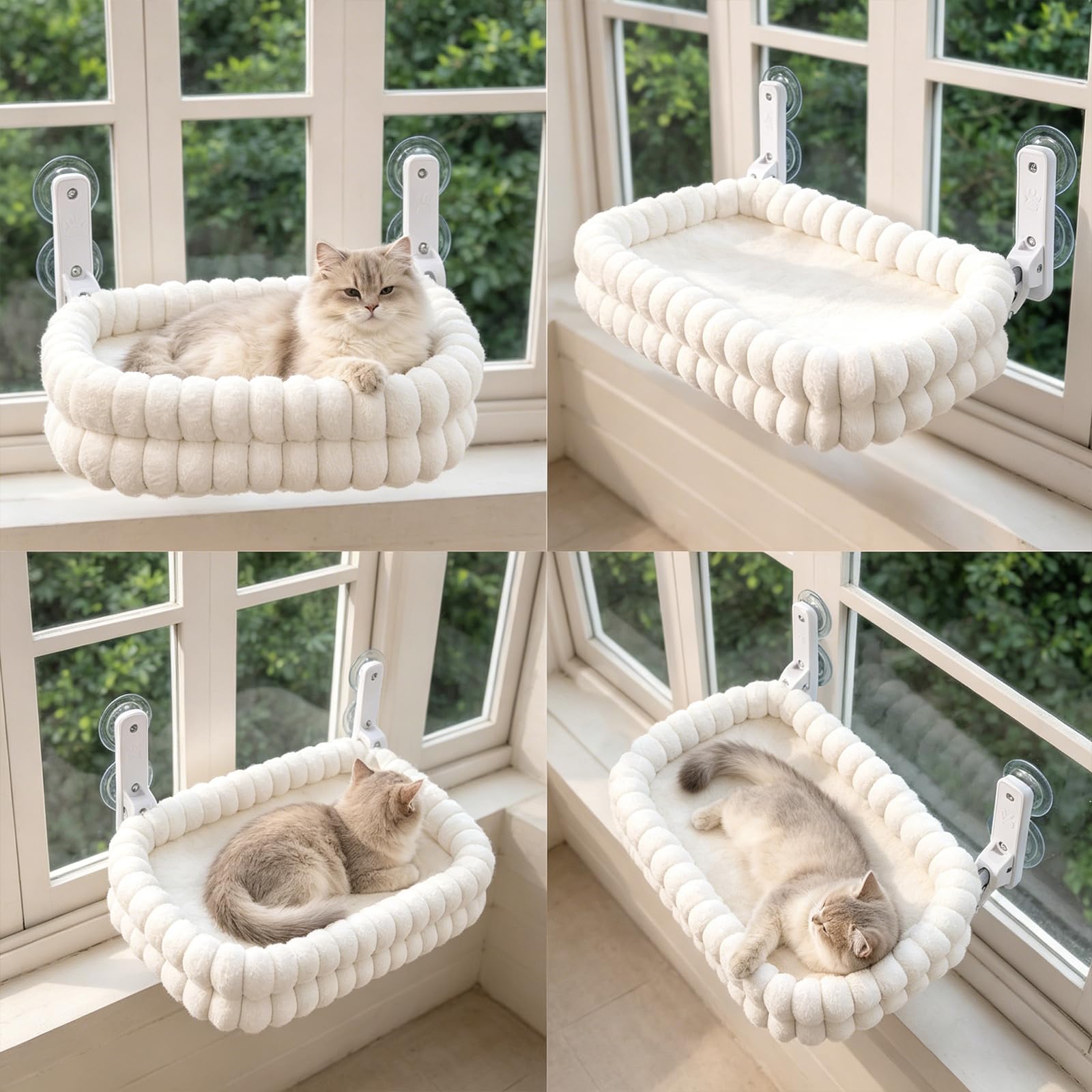 Amaca pieghevole per gatti – trespolo per gatti senza fili con copertura reversibile lavabile in lavatrice, telaio resistente e ventose, letto per gatti grandi da interno fino a 18 kg