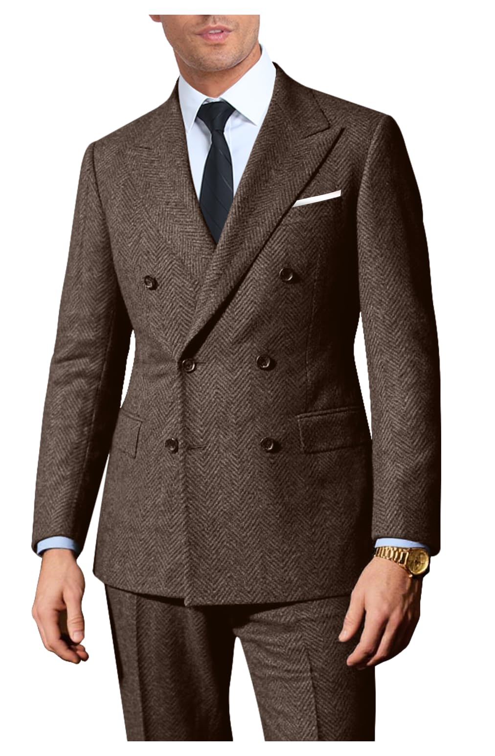 Retro 2 Pieces Suit Men Double Breasted Tweed
