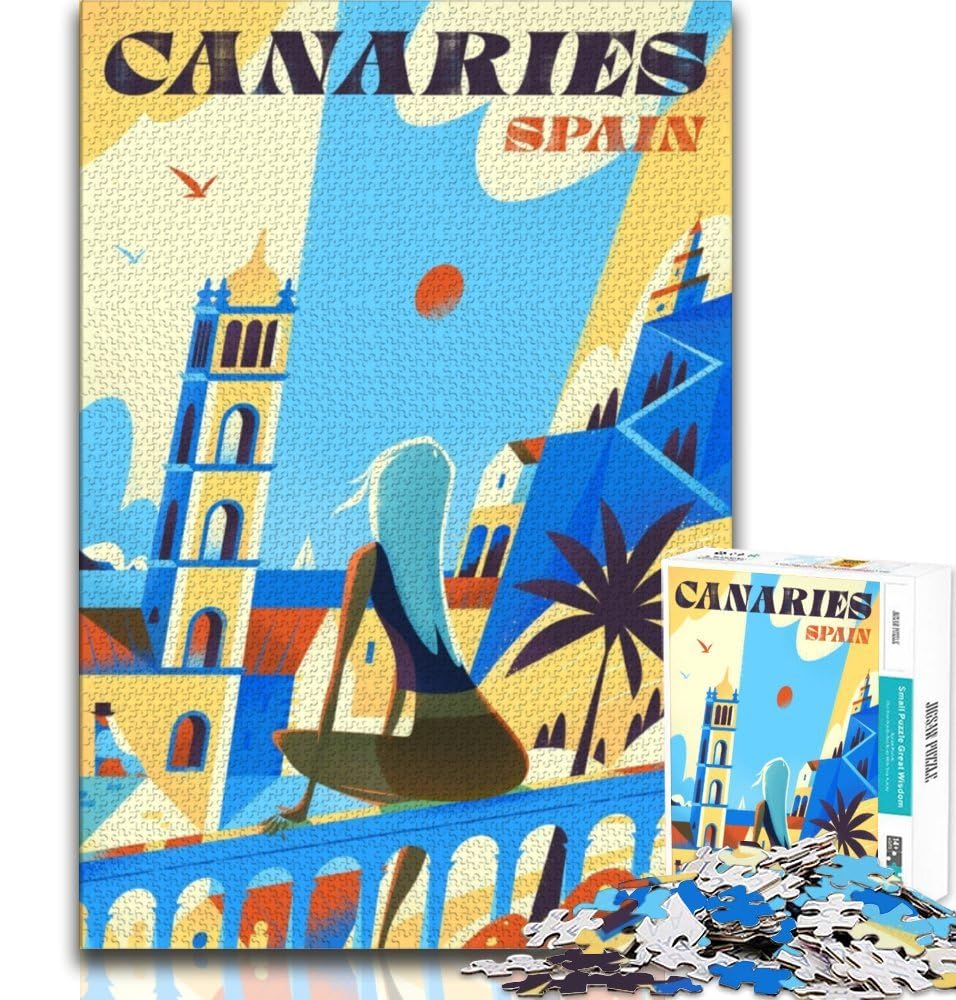 Canaries Spain Travel Poster Jigsaws Puzzles 1000 Pieces for Teenagers Gifts,Quiz Game Wall Decoration Unique Birthday And Xmas Gifts 38x26cm