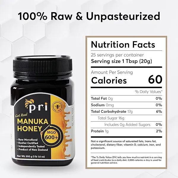 P.R.I Manuka Honey MGO 600+, High‑Potency Monofloral New Zealand Honey, Cool‑Processed & QR‑Traceable (500g/1.1lb) 2