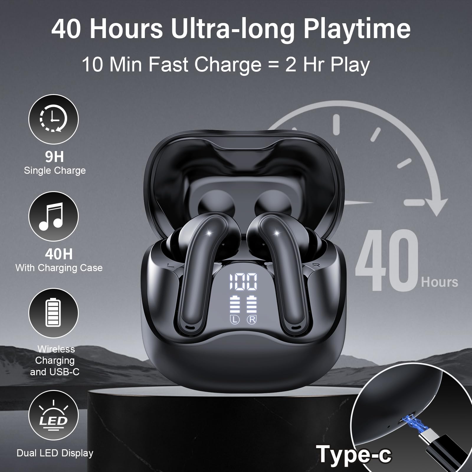 Hybrid Active Noise Canceling Wireless Earbuds, 6 Mics ENC Clear Call Ear Buds, Hi-Res Audio Deep Bass Bluetooth 5.4 Headphones, 48H Playtime, IP7, 8 EQ Modes, Multipoint Connection — view 6