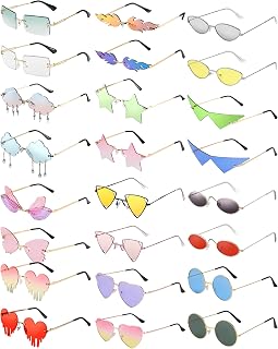 24 Pieces Irregular Rimless Sunglasses Heart Sunglasses Set Cloud Butterfly Sunglasses for Women Men Party Disco Party Favors Supplies Photo Props