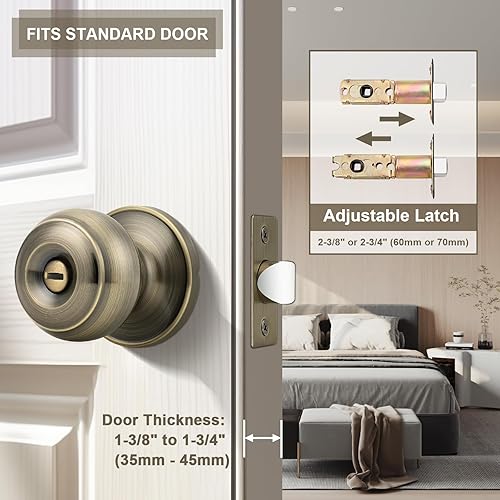 Miniatura 10 de Probrico Paquete de 4 pomos redondos de privacidad para puerta (bloqueo de giro del pulgar en el interior), pomos de puerta sin llave para