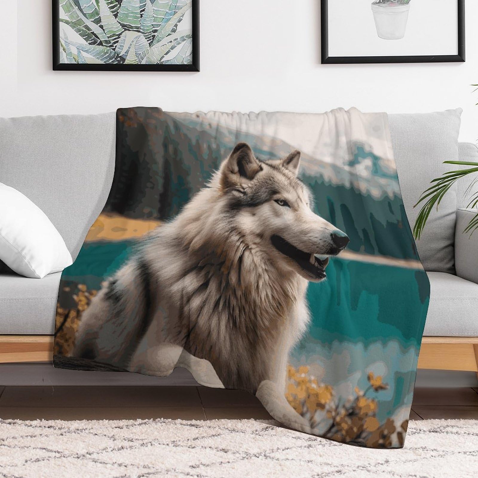 Couverture micro polaire légère grand lit contre les nuits fraîches loup