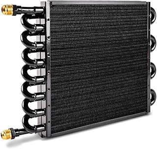 BARTOO 1/2" Transmission Cooler, Aluminium alloy 16 Pass Tube and Fin Universal Oil Cooler Kit Air Compressor Aftercooler (Black)
