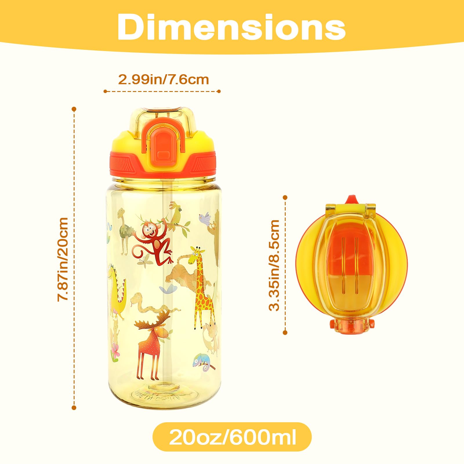 Borraccia Pop-up Per Bambini Wooshwa 600ml - Senza BPA, Con Cannuccia E Cinturino (Design Animali) - Foto 11