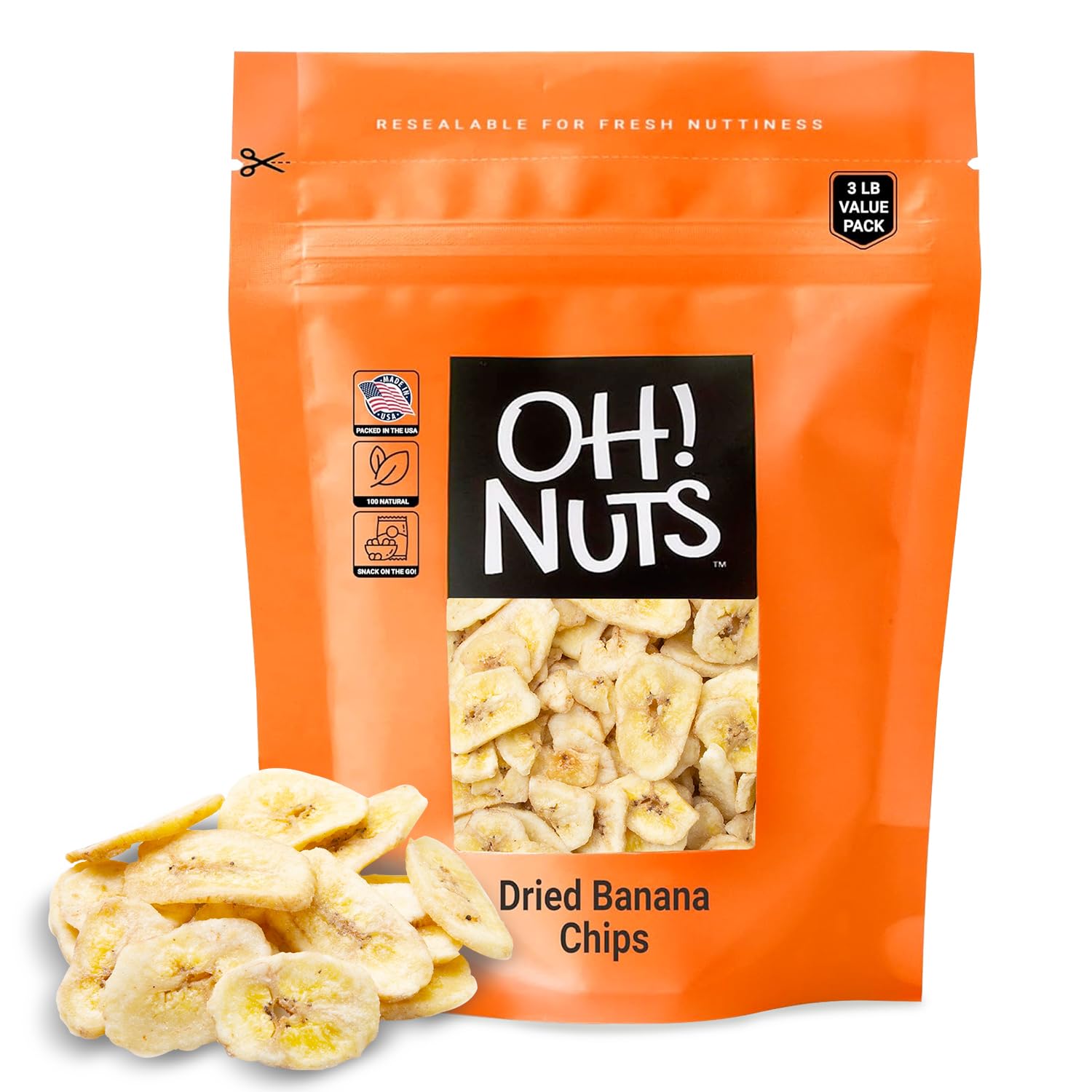 Dried Banana Chips - 3 lb - Dried Fruit Slices - Light Sugar Added - Dehydrated Fruit Bites - Packed in New York Zip-Seal Bag for Exceptional Freshness