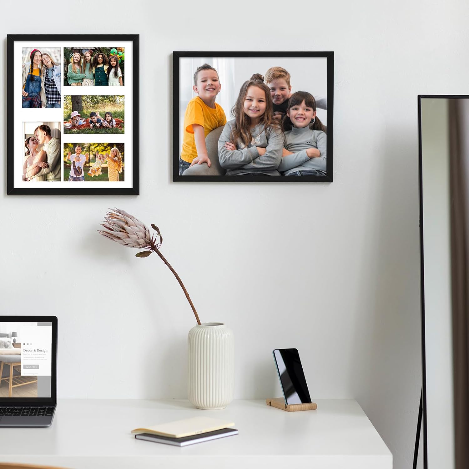 TWING 4 Pack 11x14 Black Picture Frame, Display Picture 8x10 and 4x6 with Mat or 11x14 without Mat, Wall Hanging Photo Frames for Office Decor