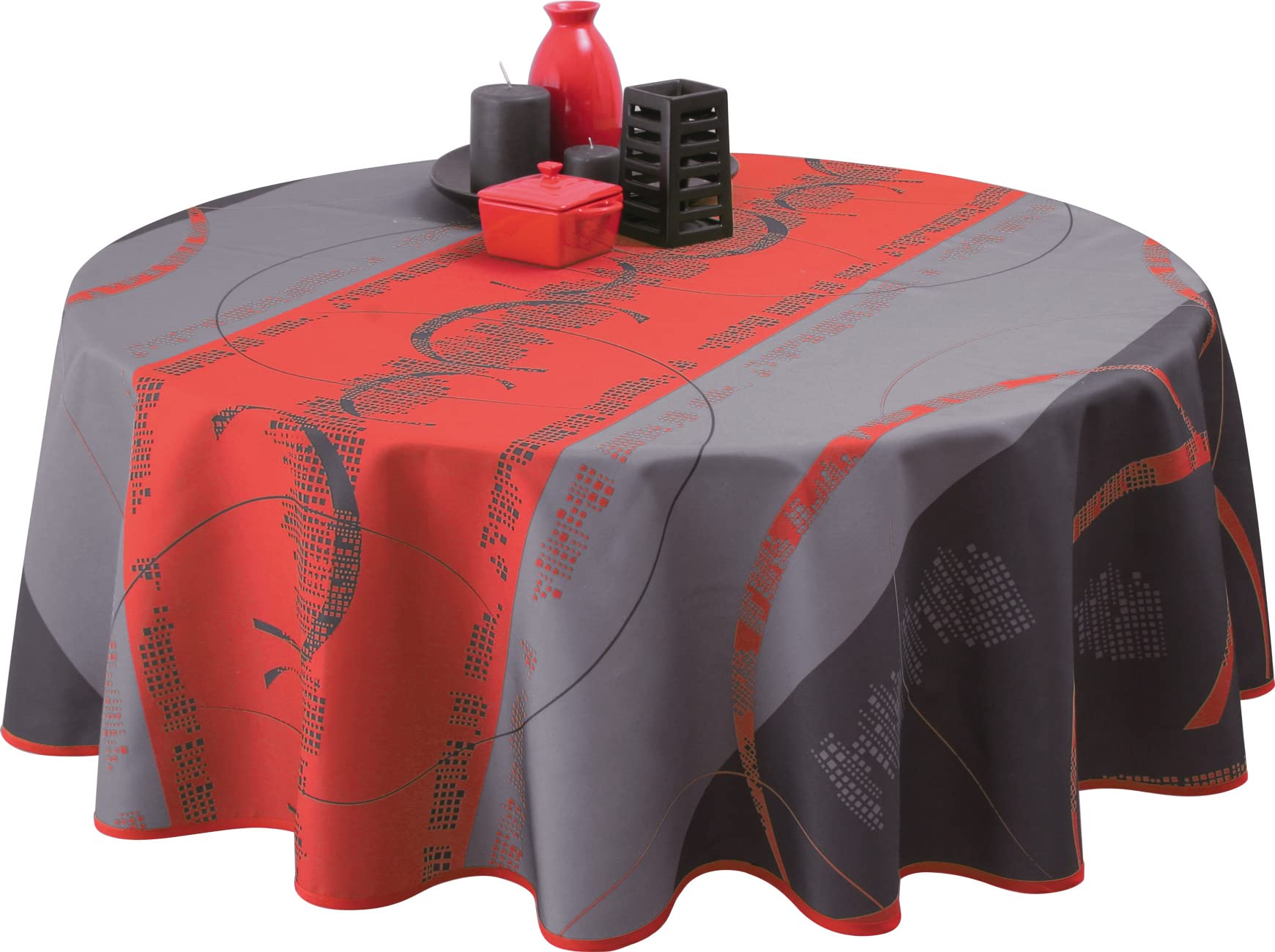 Le linge de Jules - Anti-Stain Tablecloth Astrid red - size : Round 63 inches