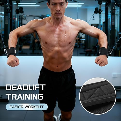 Miniatura 5 de GOUNOD Correas de levantamiento de pesas con anillo en D con puños, soporte de muñeca para hombres, correas de elevación gruesas y cómodas, ajuste