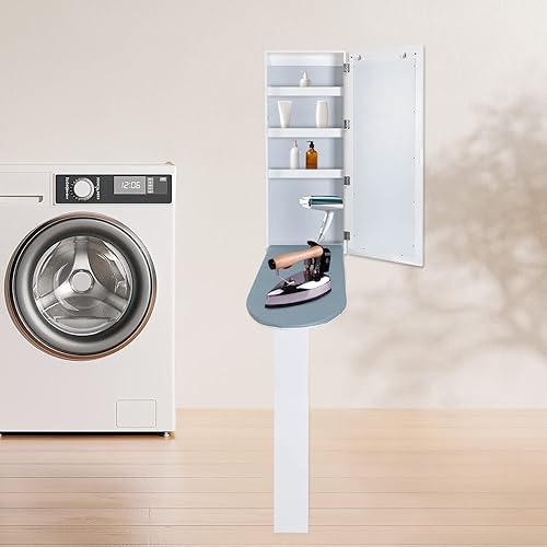 Miniatura 9 de Armario de tabla de planchar, tabla de planchar montada en la pared con armario de almacenamiento, tabla de planchar integrada y pata de soporte