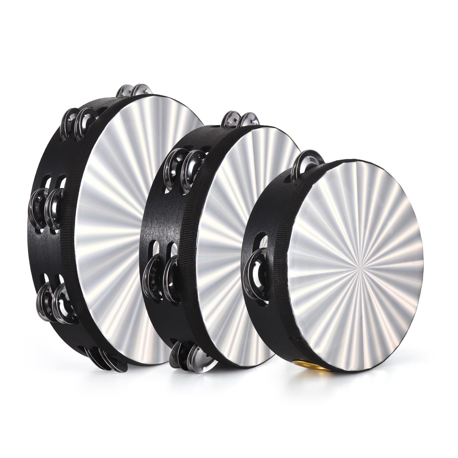 3 Pack Tambourine for Adults, 6/8 / 10 inch Metal Jingles Hand Held Percussion Tambourine Pleasant Jingle Sound Bell Rings for Home, School, KTV, Party