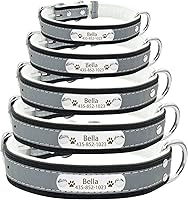 Vista 3 de Senristar Collar de perro de cuero reflectante personalizado con forro cálido, collar de perro personalizado con placa de nombre grabada para perros