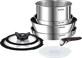 Jogo de Panelas Tefal Ingenio 4 peças Antiaderente Titanium, Thermo Sinal, cabo removível, uso no fogão/forno/geladeira, tampas retráteis e herméticas
