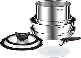 Jogo de Panelas Tefal Ingenio 4 peças Antiaderente Titanium, Thermo Sinal, cabo removível, uso no fogão/forno/geladeira, tampas retráteis e herméticas