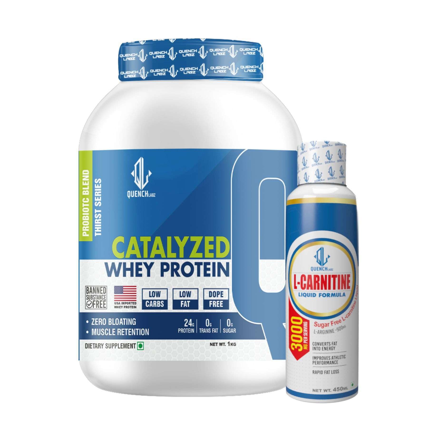 QUENCHLABZ Catalyzed Whey Protein 1KG + L-Carnitine 450ml Combo | Protein  Powder & Fat Burner Supplement for Muscle Growth, Weight Loss, Stamina, ...