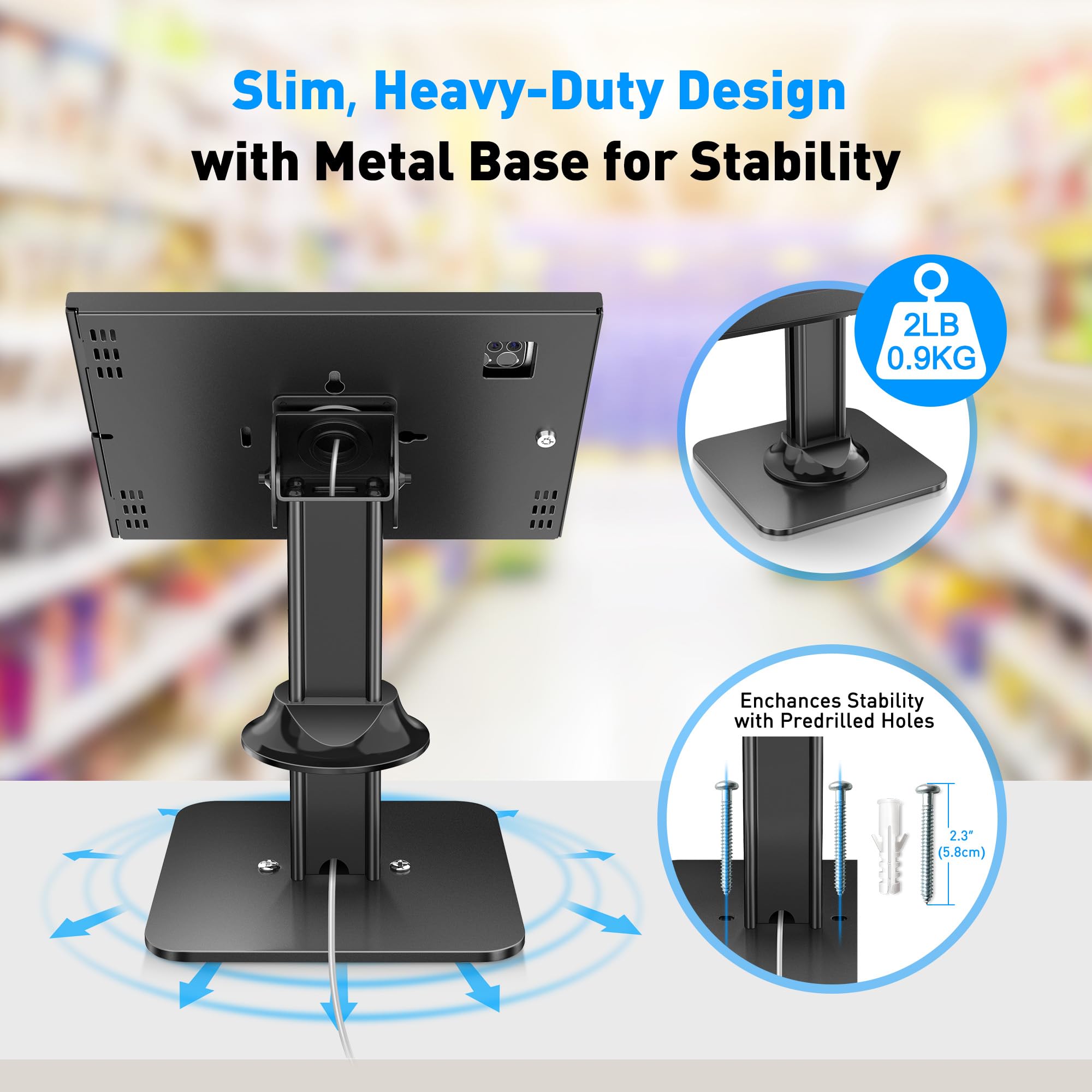 AboveTEK Anti-Diebstahl iPad Kiosk Stand, POS iPad Sicherheitsständer, Aluminium Tablet Halter mit Verriegelung, 360° Drehung & 75° Neigung, Tischmontage für Gewerbliche Nutzung (Schwarz)