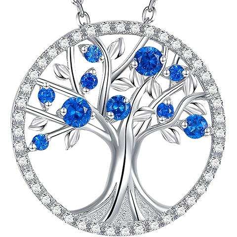 Tree of Life Necklace for Women Christmas Birthday Gifts for Wife Mom November December Birthstones Necklace Citrine Blue Topaz and More Stones Jewelry 925 Sterling Silver