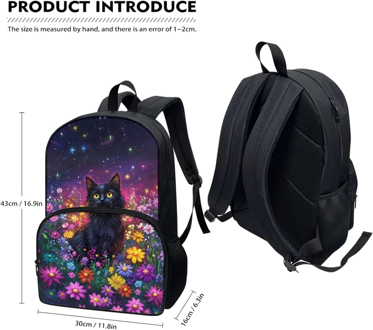 Suobstales Cat Daisy Galaxy Print Schoolbags Set Backpack+Thermal Lunchbox+Pencil Case Full Set 3 Pcs for Teens Girls Back to School Bookbags Set