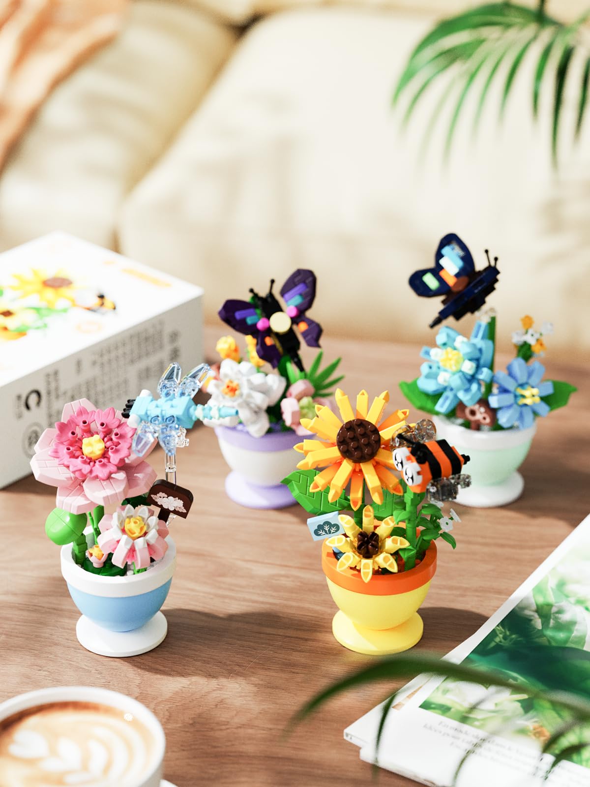 Amazon.com: Jollcnoia Bee Sunflower Mini Potted Bonsai Building