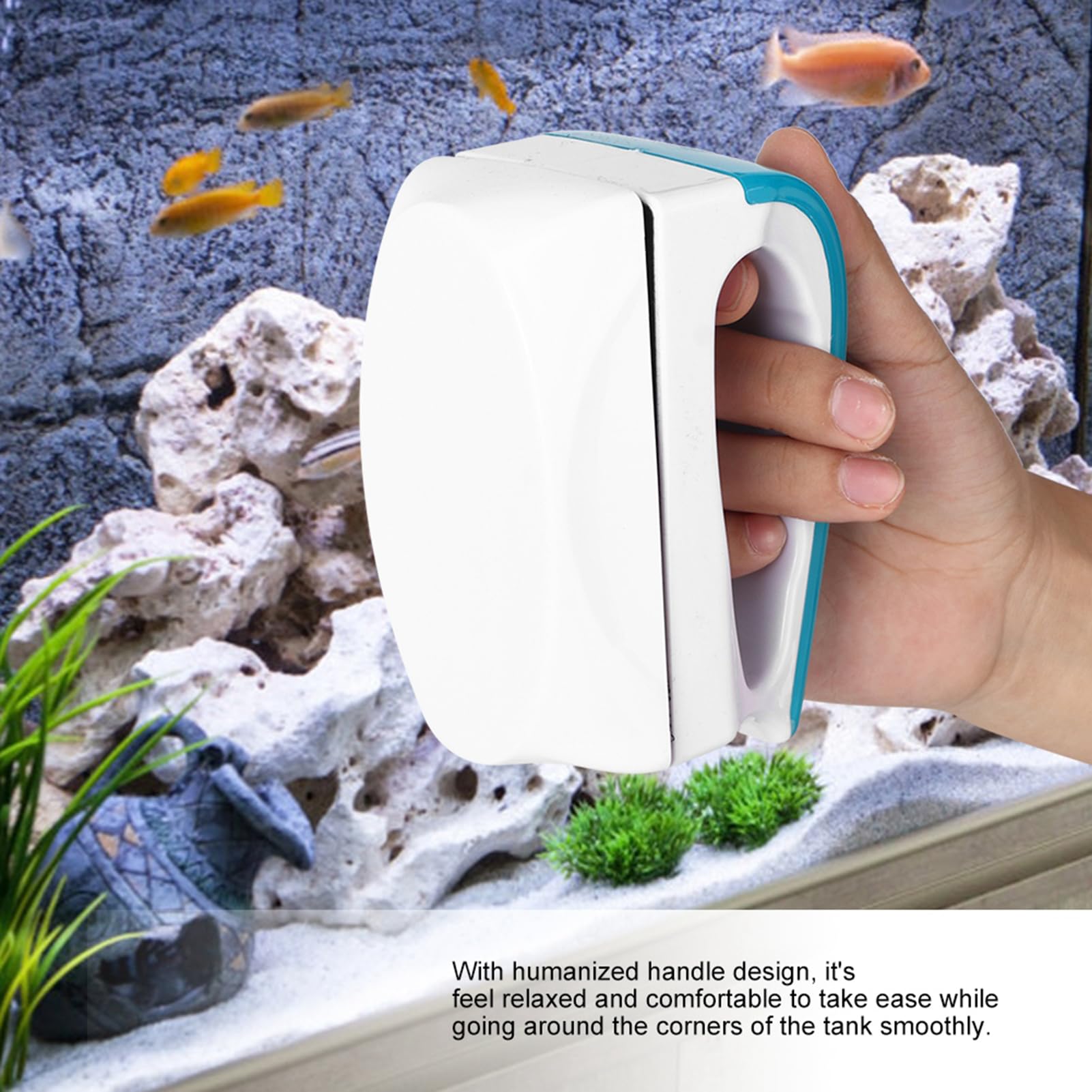 AQ Humanisierter Griff Schwimmendes Aquarium Magnetbürste Aquarium Doppelseitiger Glasreiniger Reinigungswerkzeug (Extra groß/AQMBXL4)