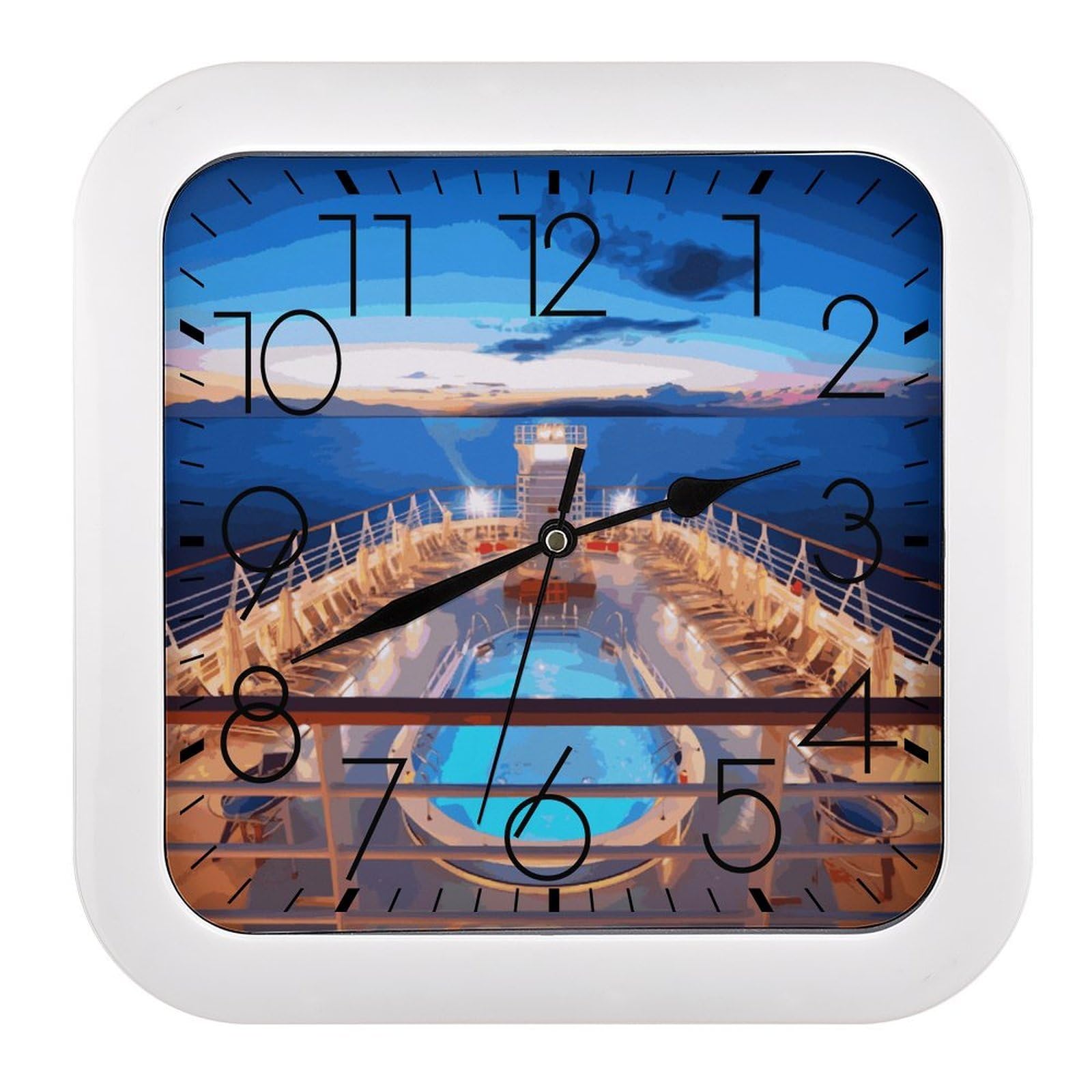 LDGSUPH Pool Party Cruise Ship Wall Clock Silent Non-Ticking Modern Clock Personalized Vintage Square Clocks for Travel Office Kitchen Home Decorative Clocks 10.2 Inch