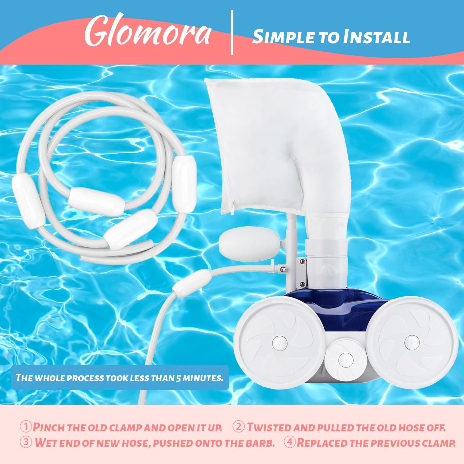 Tuyau d'alimentation de rechange, 10 feet Kit de tuyau d'entrée D-45 D10 à tête flottante pour nettoyeurs for pour Polaris 280 380 180 D45 (non compatible avec Polaris 360)