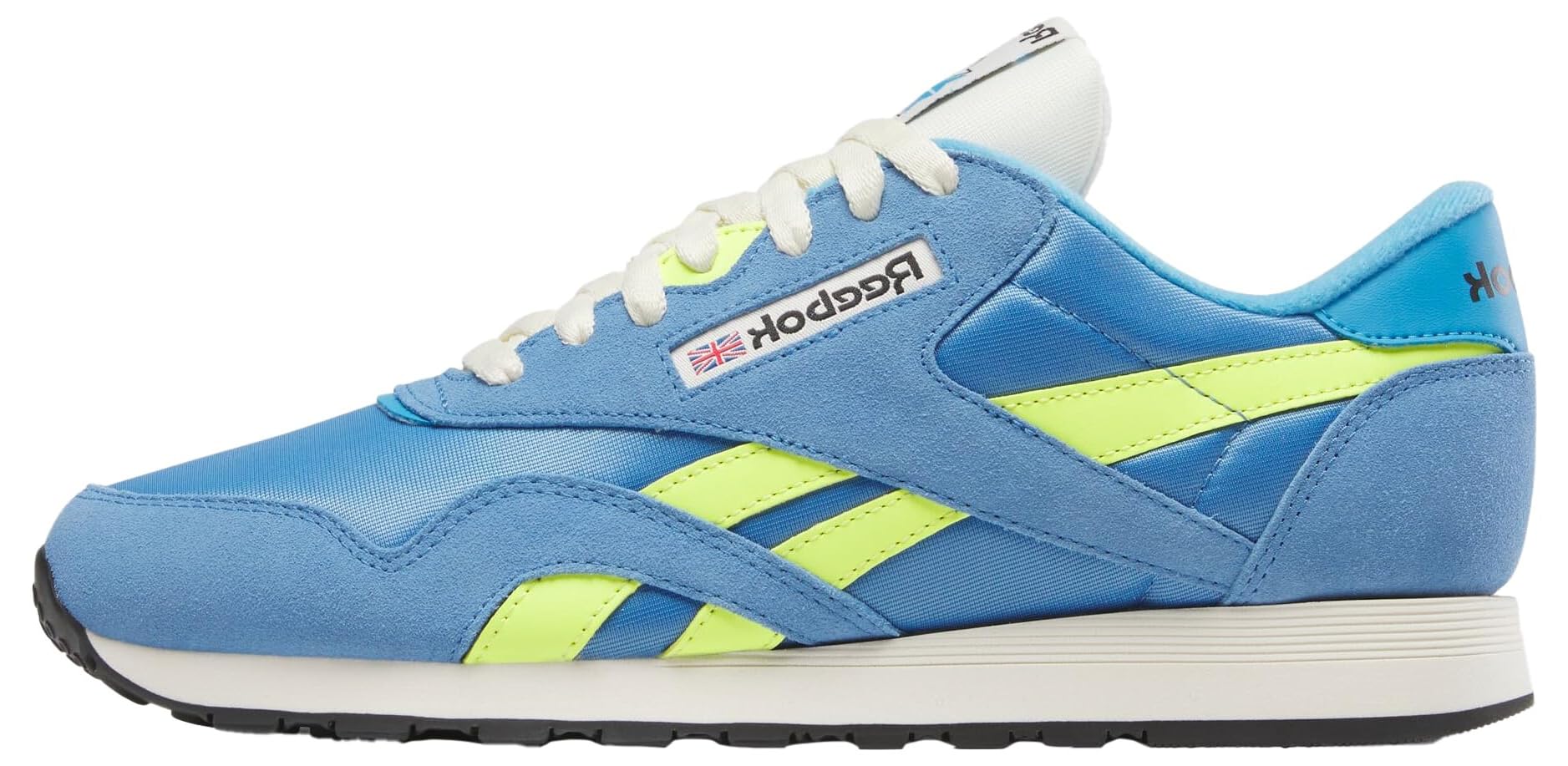 Reebok Men's Classic Nylon Sneaker, Essentialblue Solaracid Yellow Vtgchalk, 9 UK