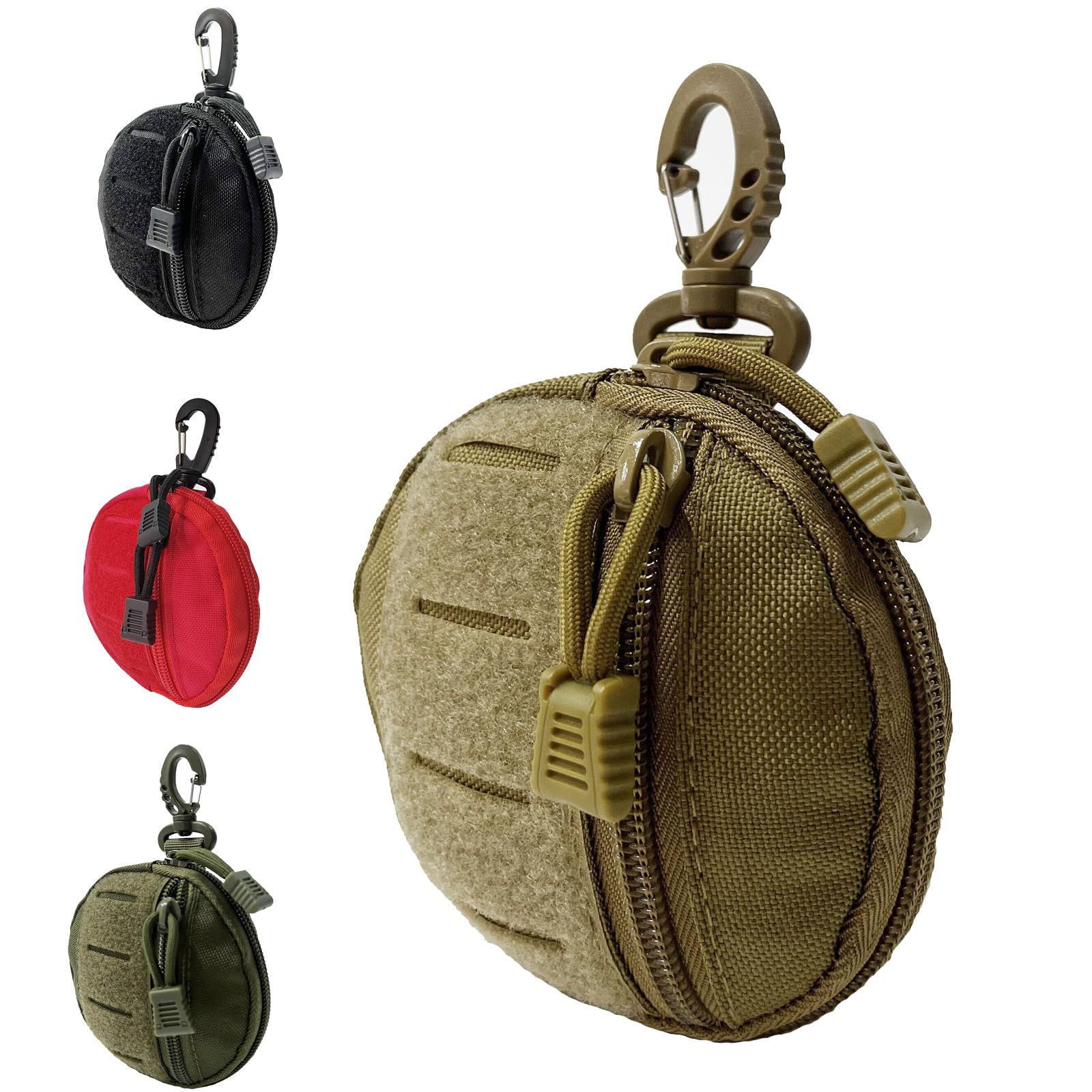 GZWER 1000D Laser Cut Molle Pouch EDC Pouch Tactical Round Zipper Bag Case Coin Pouches Coin Purse Keychain Little Change Wallet Wireless Headset Pack Gadget Bag (Tan)-image-32