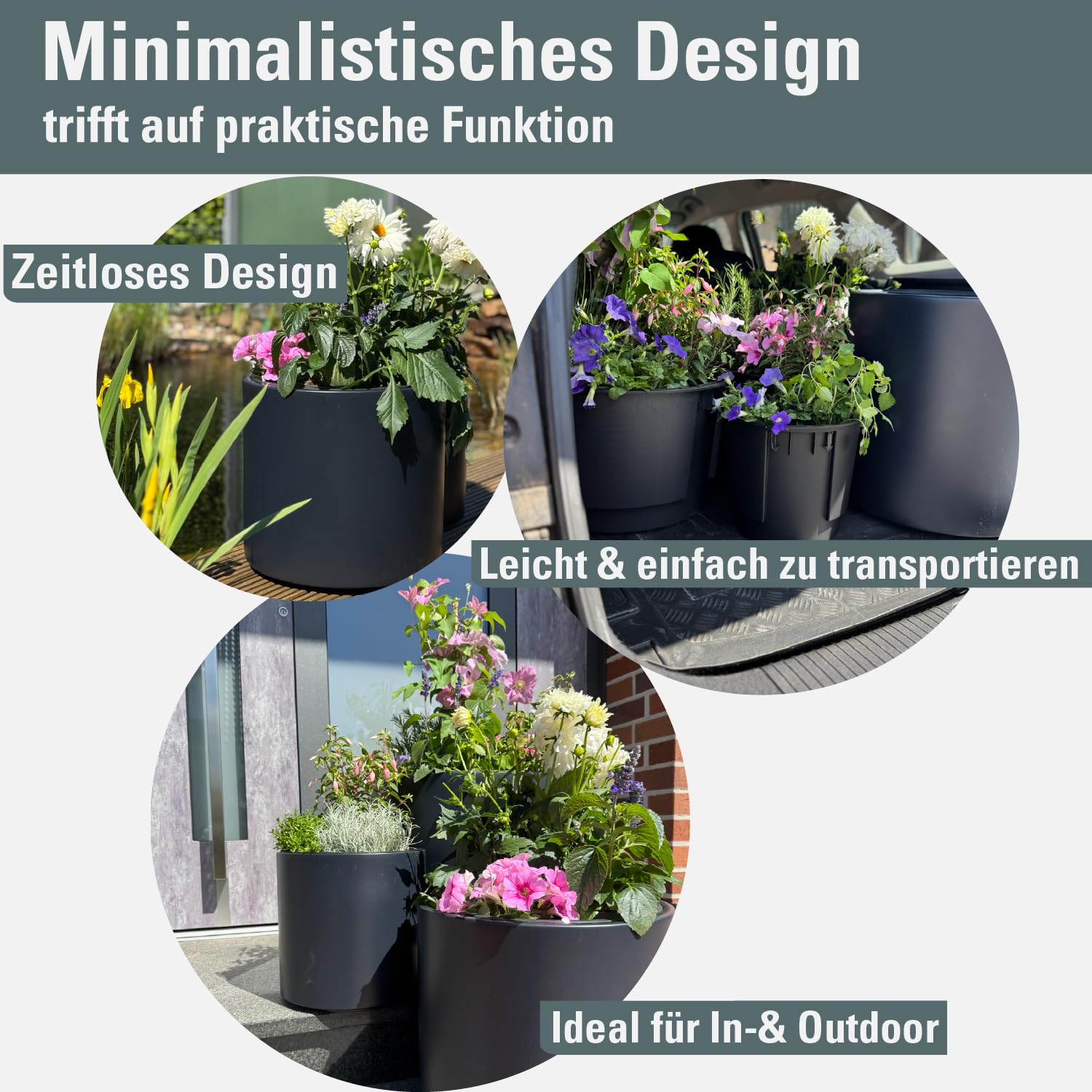 Prosperplast Blumentopf - bertopf mit Einsatz | aus robustem Kunststoff |  fr Innen und Auen | UV-bestndig und Frostbestndig | Anthrazit | 46,8 x  45 cm: Amazon.de: Garten