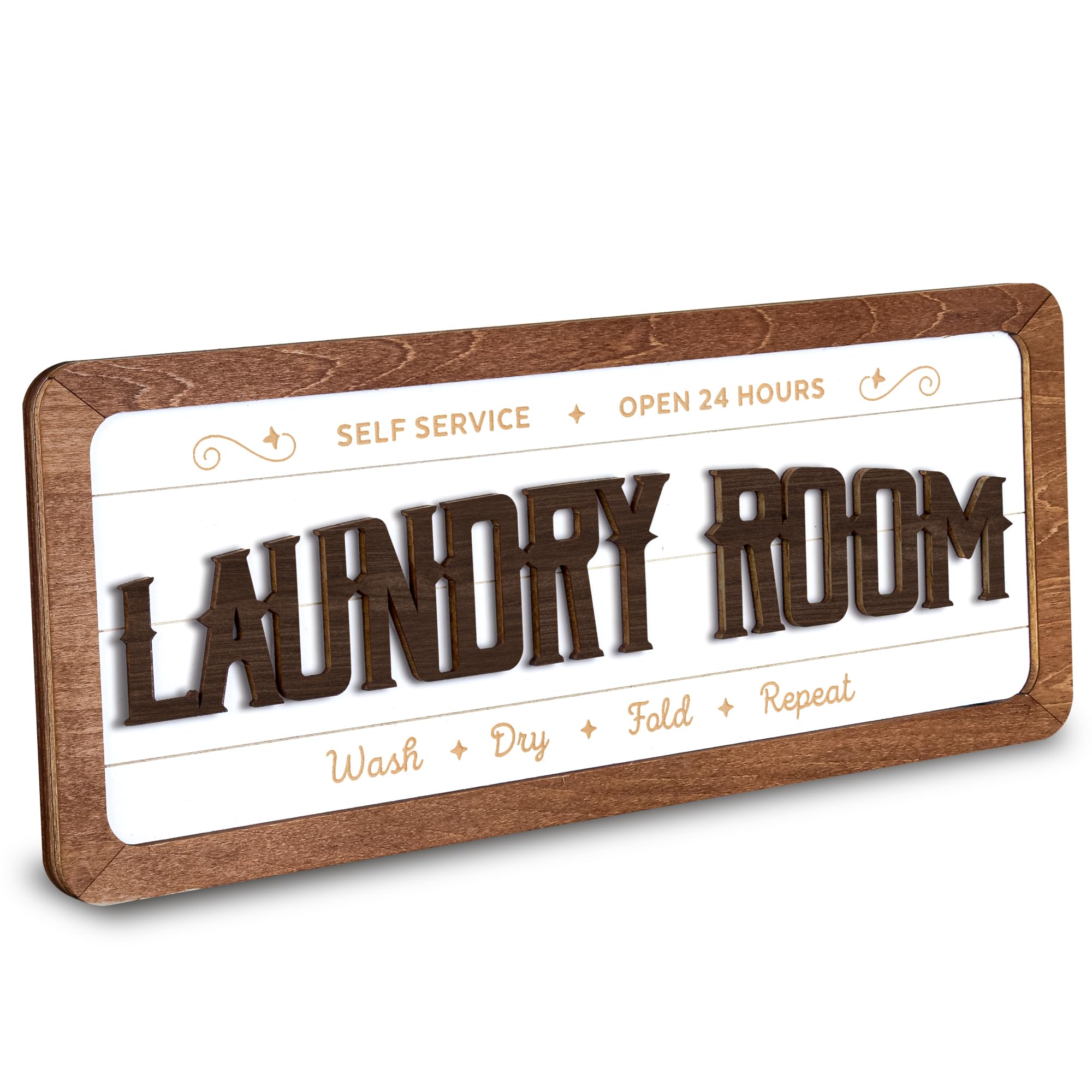 Woodamore Laundry Room Signs Wall Decor - Laundry Sign for Laundry Room Decor, Rustic Laundry Decor for Laundry Room Accessories, Wash Dry Fold Repeat Laundry Rules Plaque