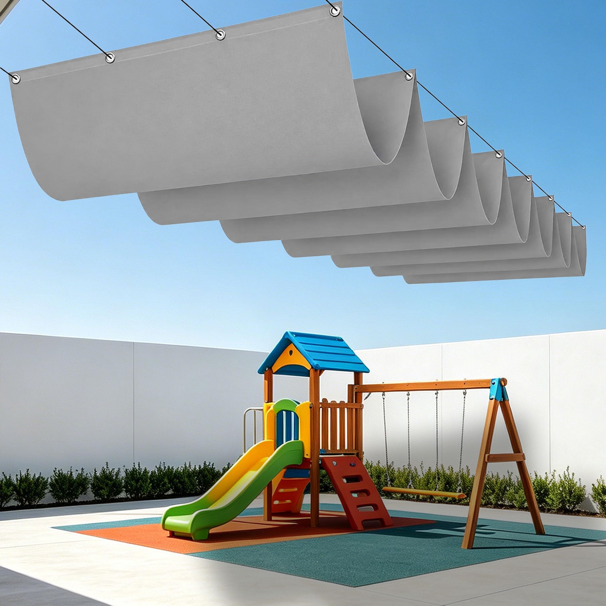 Voile d'ombrage rétractable vague anti-UV et imperméable pour terrasse