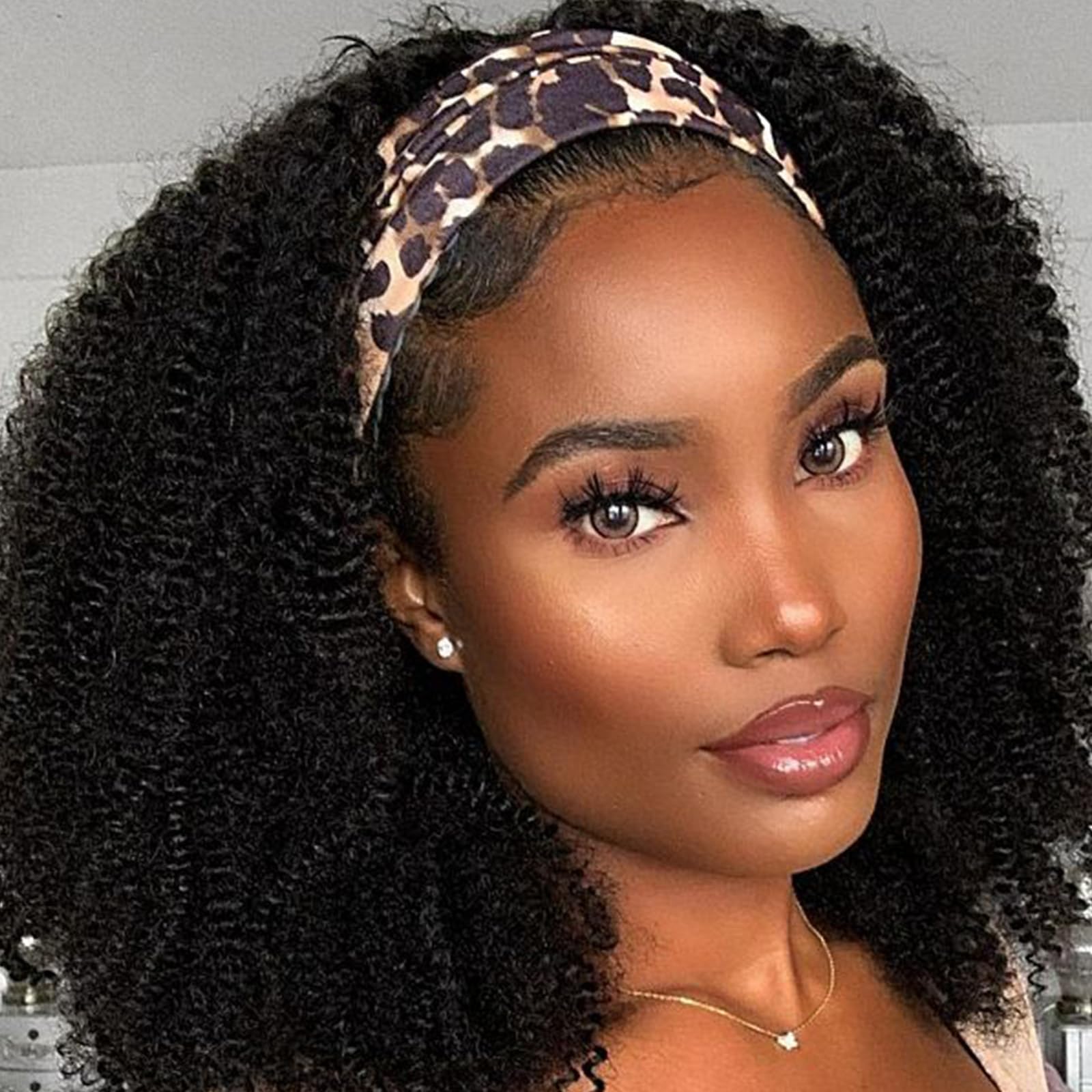 Punmasa Kinky Curly Headband Wig Human Hair 180% Density Glueless Wigs for Black Women 10A Afro Kinky Curly None Lace Front Wig Real Human Hair