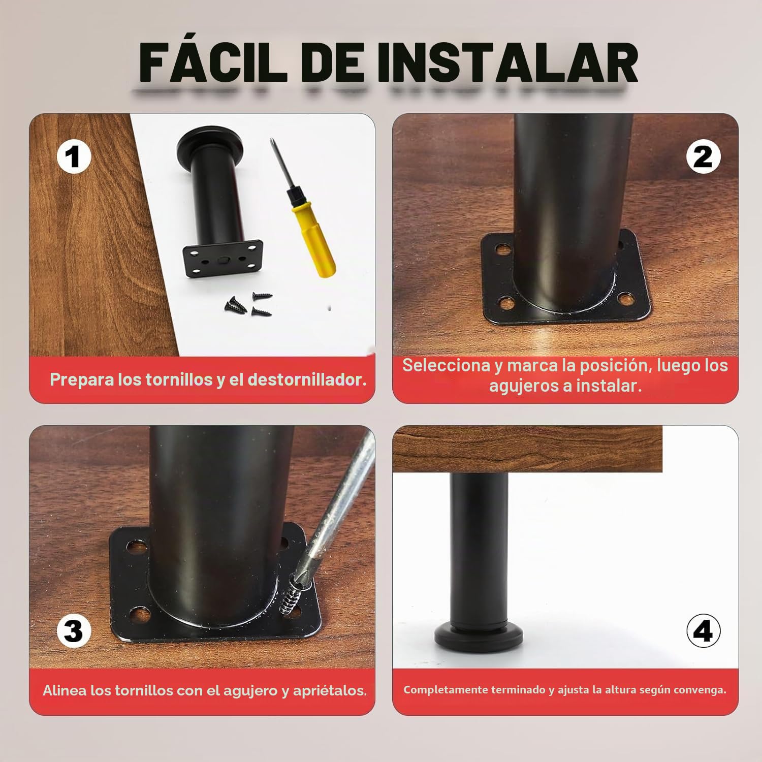 2PCS Patas Pies Ajustables Pata de MeAjustable,Regulables con 16 Kit Destornillador y Tornillos,para Armarios Mesillas de Noche Camas Escritorios Cómoda Estantería (Blanco, 40-70 cm)