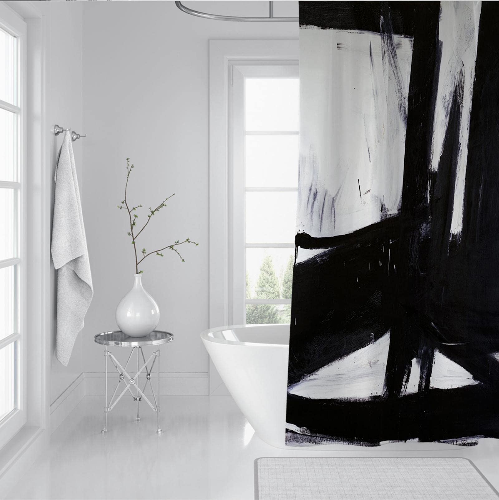Creative Art Print Abstract Line Tende da Doccia per Bagno con 12 Ganci Franz Kline Impermeabile Tessuto Doccia Tende da Doccia Hotel Grade 200x200cm