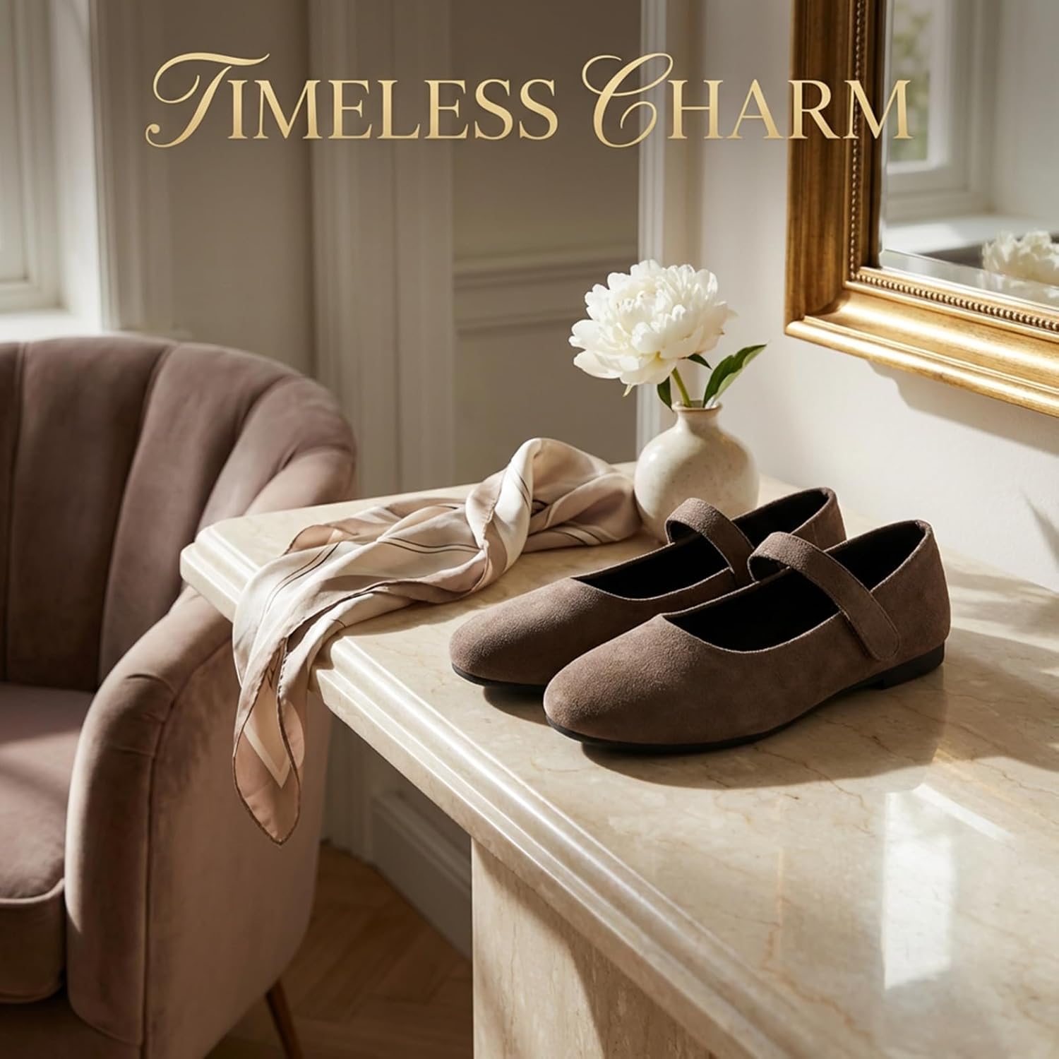 Women's Orthopedic Slip On Shoes, Suede Ballet Mary Jane Flats with Strap, Breathable Mesh Walking Sneakers Non-Slip Comfortable Casual Gym Shoes - Image 5