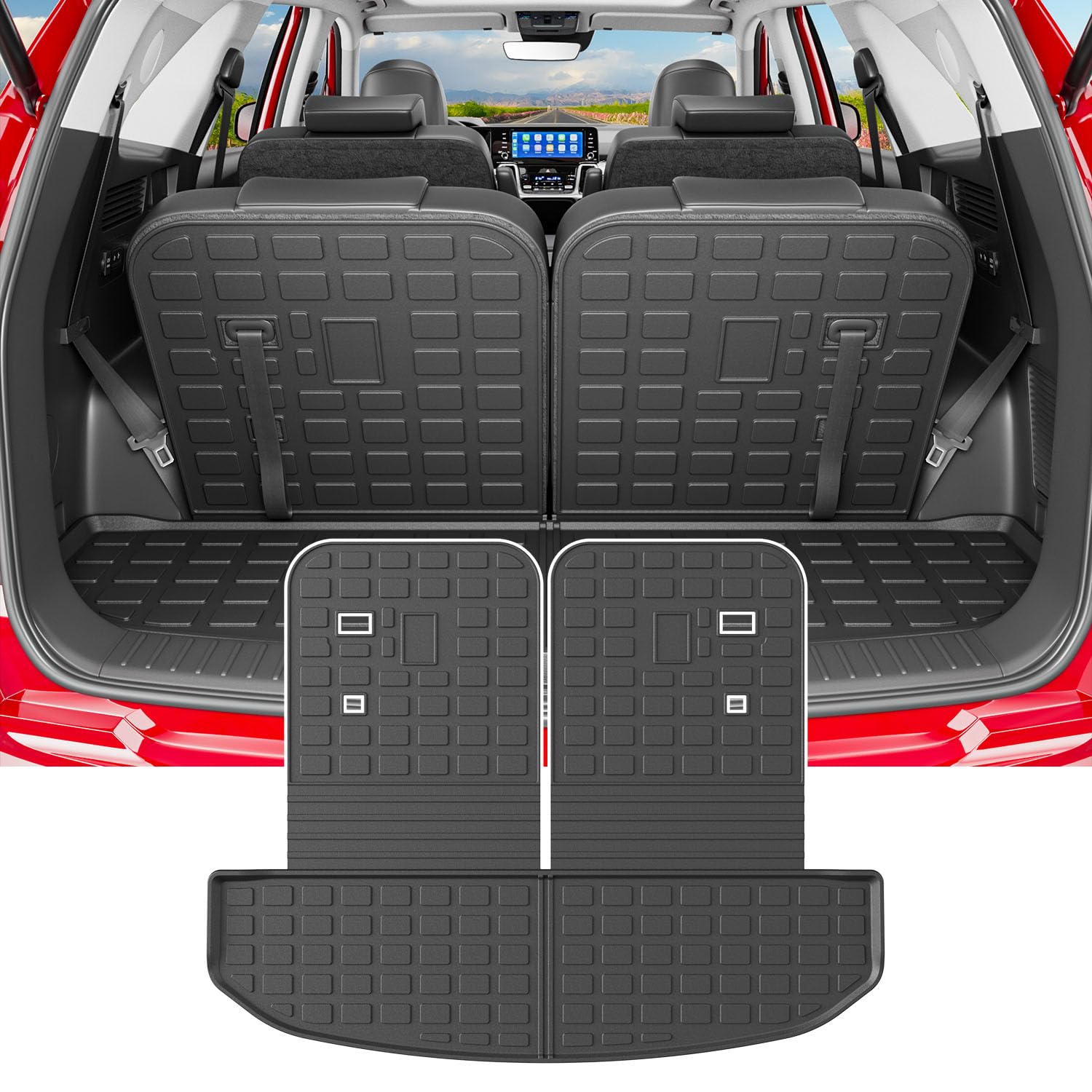powoq Cargo Mat Compatible with 2021-2026 KIA Sorento/Hybrid/PHEV Cargo Liner with Backrest Mats Replacement for KIA Sorento 2021 2022 2023 2024 2025 2026 Accessories (Trunk Mat with Backrest Mats)