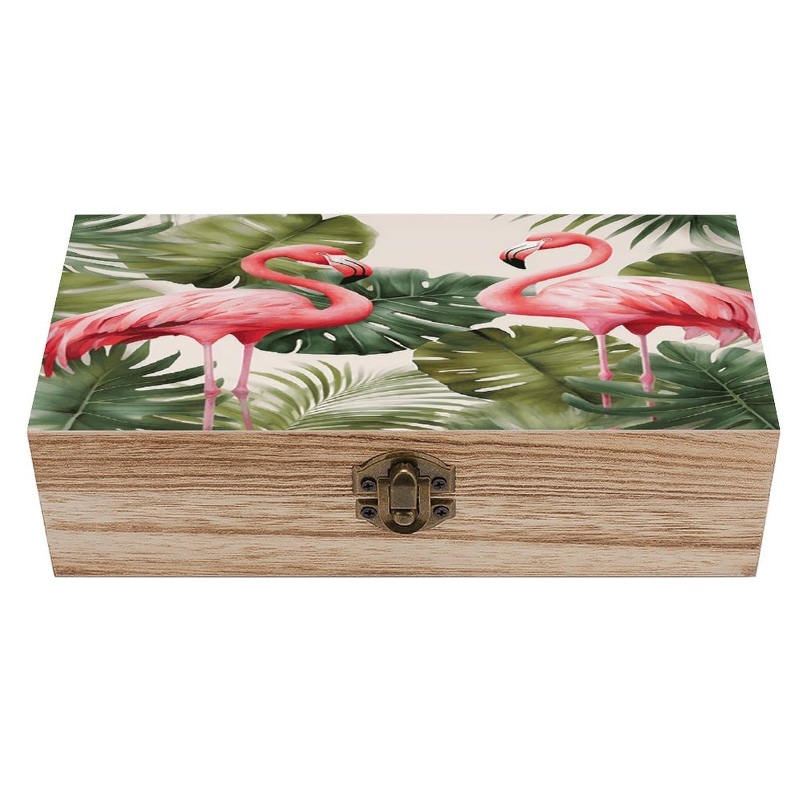 VstaDank Flamingo Palm Trees Leaf Wooden Storage Box Decorative Jewelry Case with Lids Exquisite Wood Box Letters Gifts Acacia Wood Boxes Fashion Wooden Keepsake Boxes for Men Women